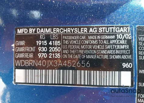 2003 Mercedes-Benz C 230 Kompressor Sport z USA, uszkodzony, nr VIN WDBRN40JX3A452656